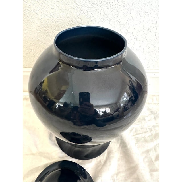 Large Navy Blue Ceramic Ginger Jar For Sale - Image 4 of 5