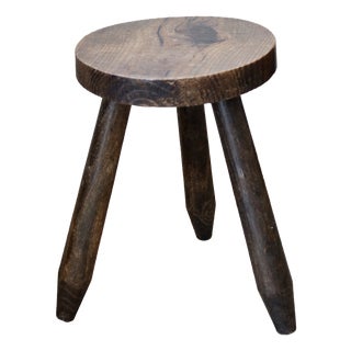 Antique Tripod Stool in Dark Wood, 1950s For Sale