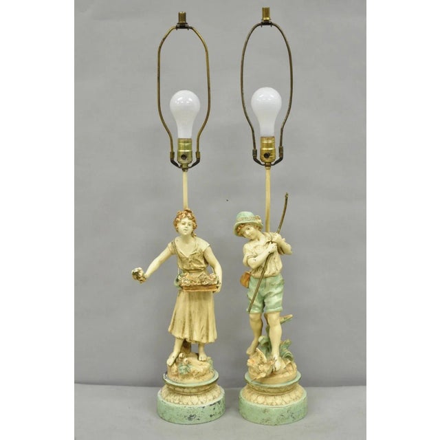 Vintage French Renaissance Moreau Metal Boy and Girl Figural Table Lamp - A Pair For Sale - Image 12 of 12