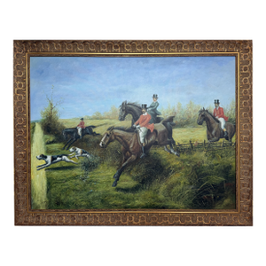 Huge Equestrian Fox Hunt Oil Painting, English Hunting Scene Art, Framed, Signed