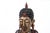 A large carved wooden sculpture of a Buddha in red, black and gilt tones seated in meditation with curled hair, an...