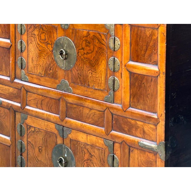 Oriental Brown Brass Hardware Drawers Accent Storage Cabinet For Sale - Image 10 of 11