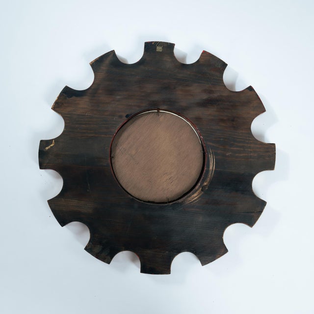 Spanish Zodiac Sunburst Mirror with Red Giltwood Carved Frame, Arnolfini, 1950s For Sale - Image 8 of 15