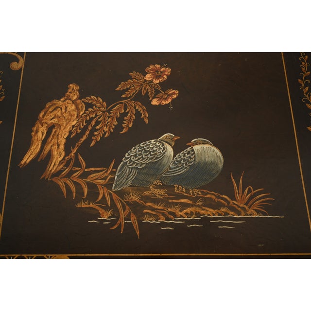 Henredon Hollywood Regency Chinoiserie Mahogany Hand-Painted Console Table With Bird Motif | Circa 1980s For Sale - Image 9 of 16