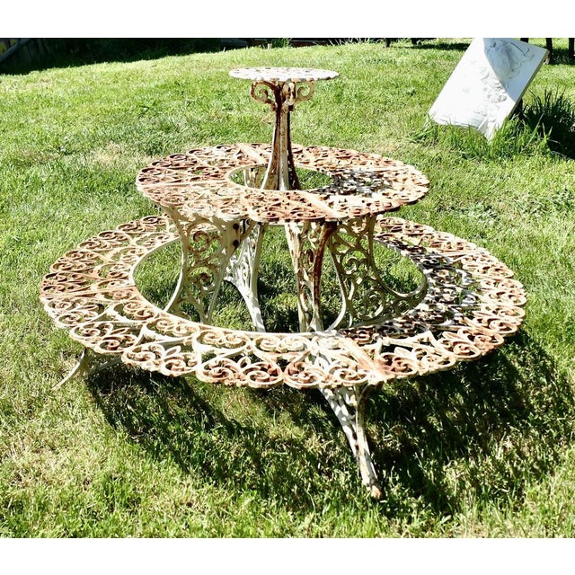 Round Three-Tier Weathered Cast Iron Plant Stand For Sale - Image 4 of 8
