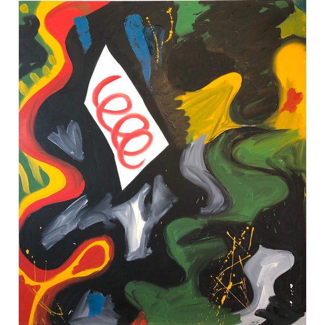 Richard Hennessy, 1979 Large Colorful Abstract Oil Painting "Nightlife" Jazz Inspired Art, 1979 For Sale