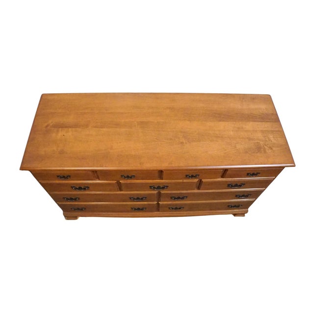 High End Vintage Solid Hard Rock Maple Early American Colonial 56" Double Dresser 5012 For Sale - Image 9 of 13
