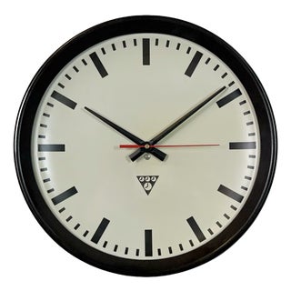 Industrial Brown Bakelite Factory Wall Clock from Pragotron, 1960s For Sale