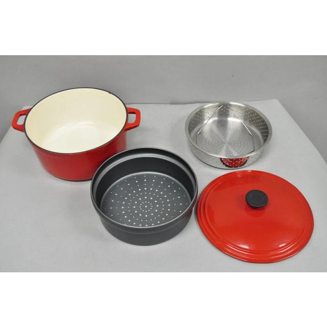 Late 20th Century Martha Stewart Collection Red Cast Iron Dutch Oven Covered Pot For Sale In Philadelphia - Image 6 of 11