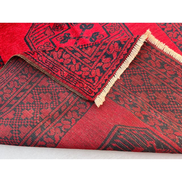 Red Vintage Afghan Ersari Turkmen Bokhara Rug, Large Guls - 6'8" X 4'2" For Sale - Image 8 of 17