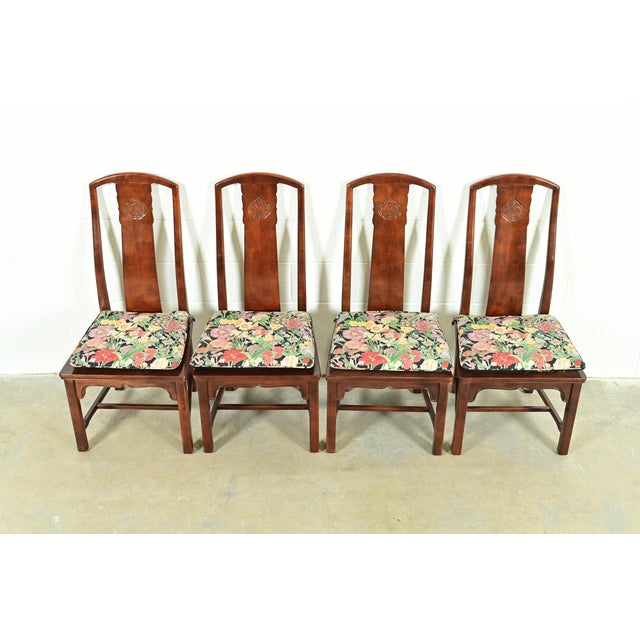 1970s Henredon Hollywood Regency Chinoiserie Sculpted Mahogany Dining Chairs, Set of Four For Sale - Image 5 of 15