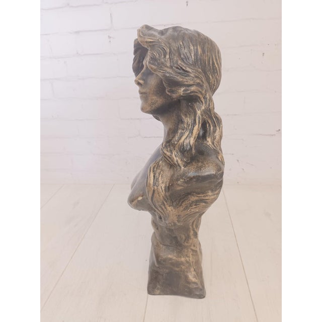Vintage Art Nouveau Bust of Young Woman, 1960 For Sale - Image 11 of 17