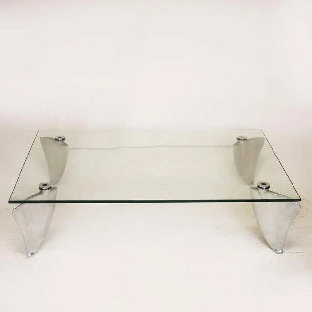 Vintage Fipper Coffee Table in Glass and Aluminum attributed to Matthew Hilton for SCP, 1980s For Sale - Image 9 of 12