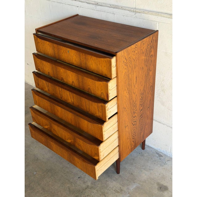 Rosewood Tall 6-Drawer Dresser Danish Mid-Century Modern High Chest 1960s For Sale - Image 10 of 11