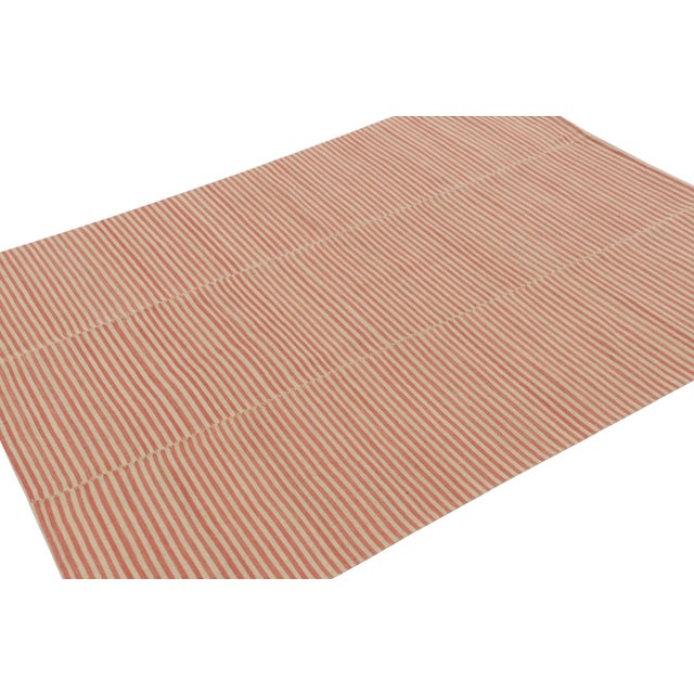 Rug & Kilim Rug & Kilim’s Contemporary Kilim With Textural Beige and Orange Stripes For Sale - Image 4 of 8