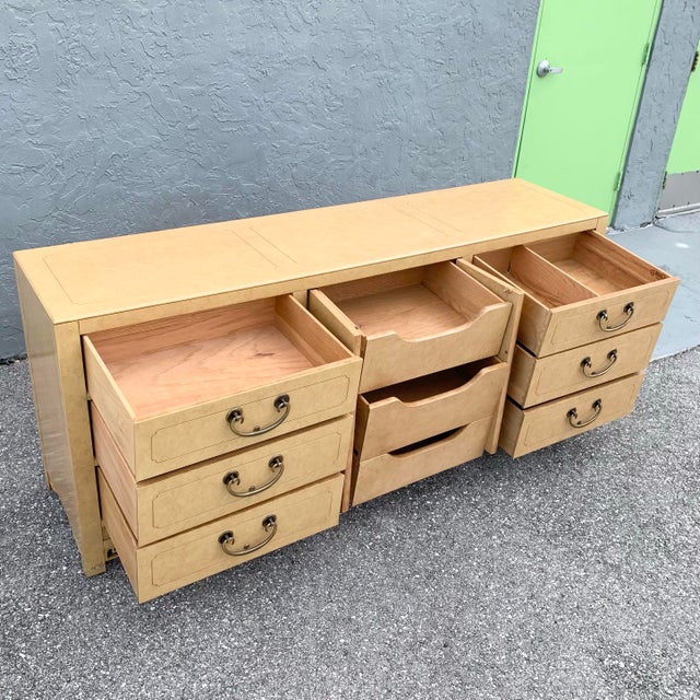 Chinoiserie Vintage Chinoiserie Dresser and Mirror With Brass Accents by White Furniture For Sale - Image 3 of 12