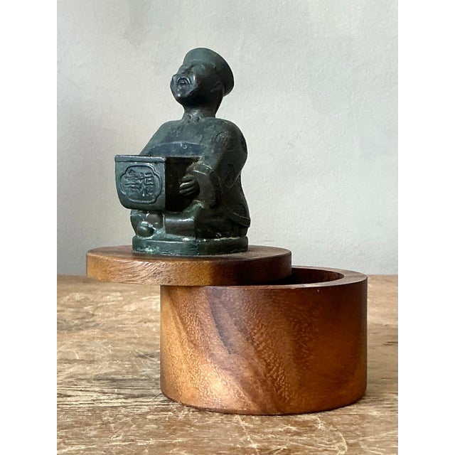 Bronze Vintage Asian Cast Character Sliding Box For Sale - Image 8 of 10