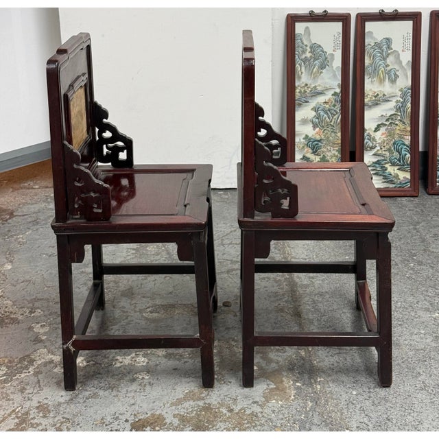 Antique Chinese Rosewood Chairs + Stone Inserts, Pair For Sale In San Francisco - Image 6 of 12