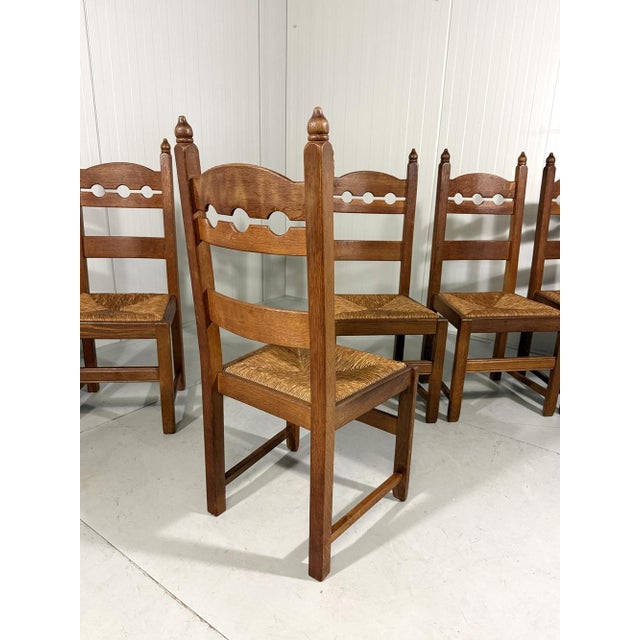 Rustic Oak Razor High Back Dining Chairs, 1960s, Set of 6 For Sale - Image 11 of 18