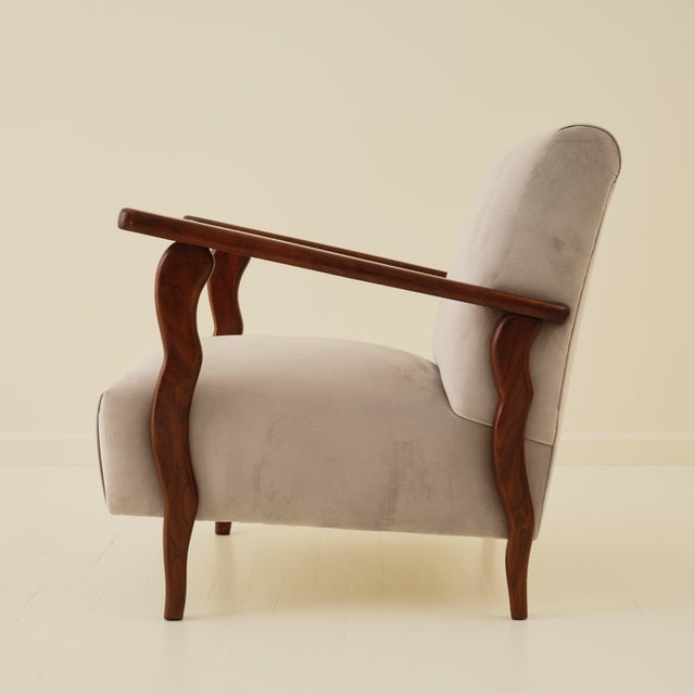 Gray Italian Art Deco Wavy Wood Armchairs, a Pair, 1940s For Sale - Image 8 of 10