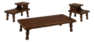 Late 20th Century Rustic Primitive Solid Wood Coffee Table & Matching Two-Tier End Tables — Refinished in Old Chapel Satin Walnut