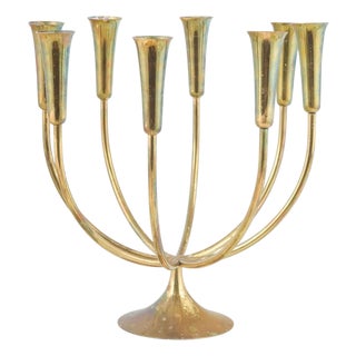 Danish Brass Candleholder with Eight Curved Arms, 1970s For Sale