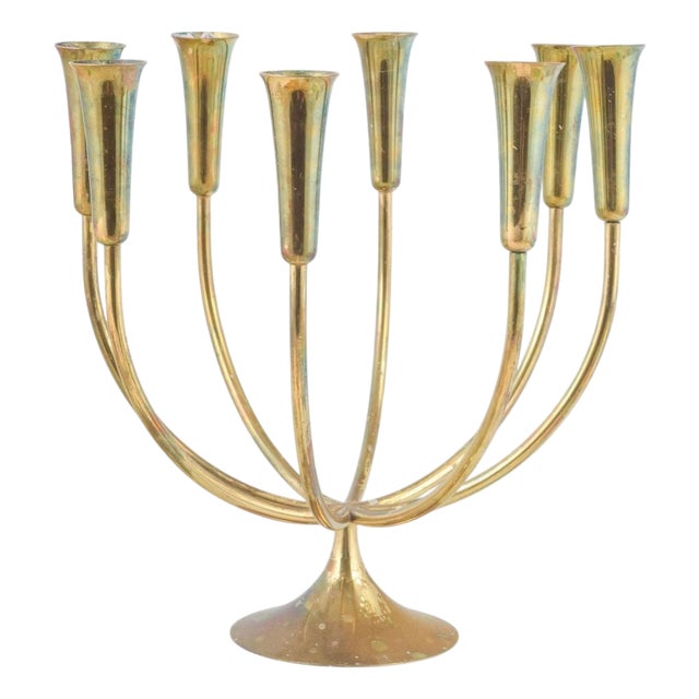 Danish Brass Candleholder with Eight Curved Arms, 1970s For Sale