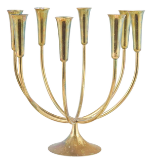Danish Brass Candleholder with Eight Curved Arms, 1970s