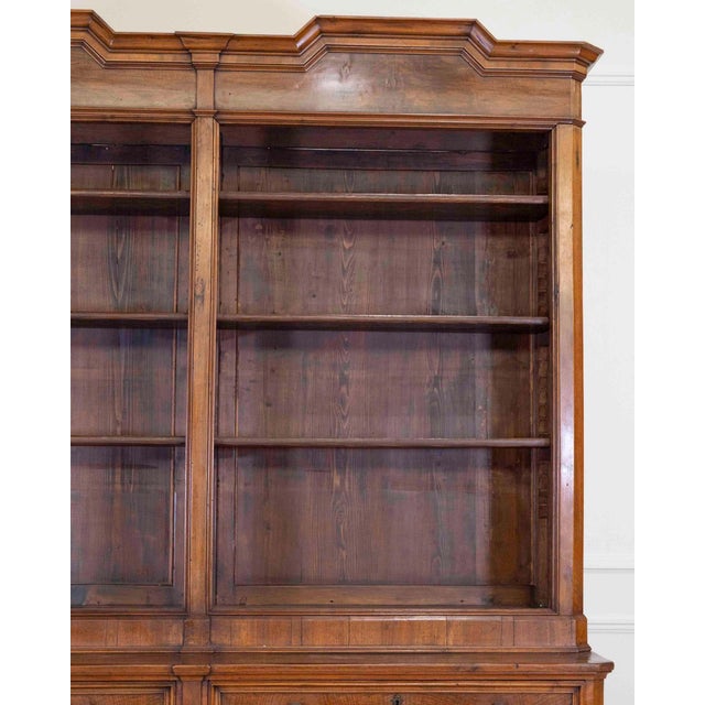 Brown Italian 19th Century Walnut Bookcase with Architectural Design For Sale - Image 8 of 13