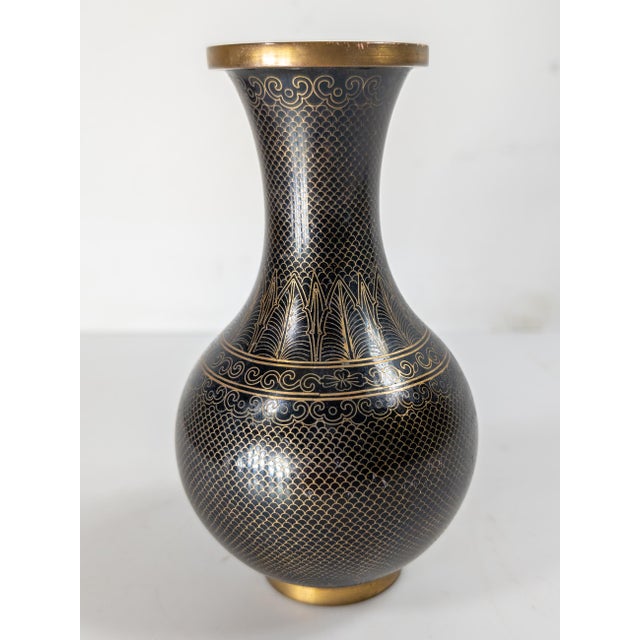Early 20th Century Early 20th Century Chinese Black and Gilt Copper or Bronze Cloisonne Enamel Vase For Sale - Image 5 of 10
