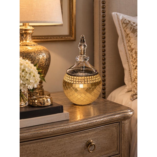 Hollywood Regency Gold Mosaic Glass Lidded Decorative Jar For Sale - Image 9 of 10