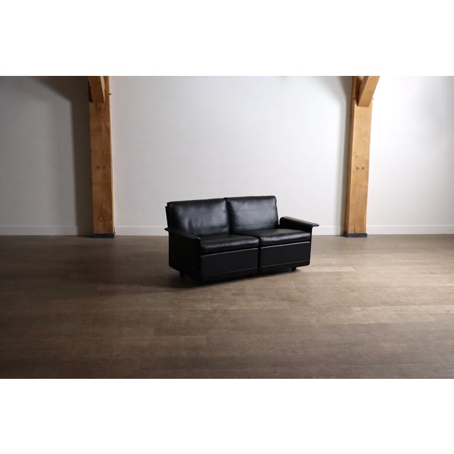 Two Seater Model 620 Sofa in Black Leather by Dieter Rams for Vitsoe, 1980s For Sale - Image 12 of 12