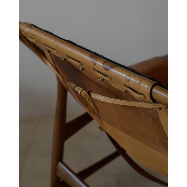 Attributed Liceu De Artes E Oficios Cognac Leather Lounge Chair and Ottoman, Brazil 1960s For Sale - Image 14 of 16