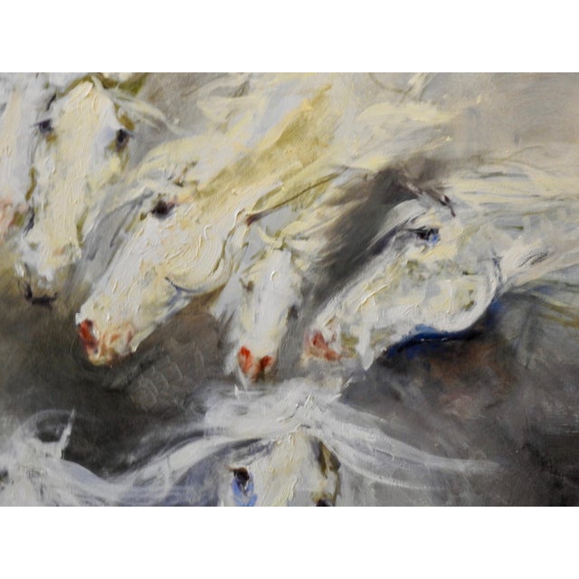Off-white Metaphysical Equestrian Oil Painting, Whites, Off Whites, "Viii Horses Come" For Sale - Image 8 of 13