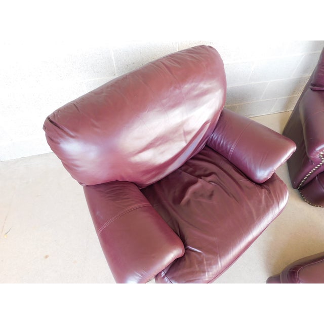 Chateau d'Ax Italian Leather Club Chairs & Ottoman For Sale In Philadelphia - Image 6 of 11