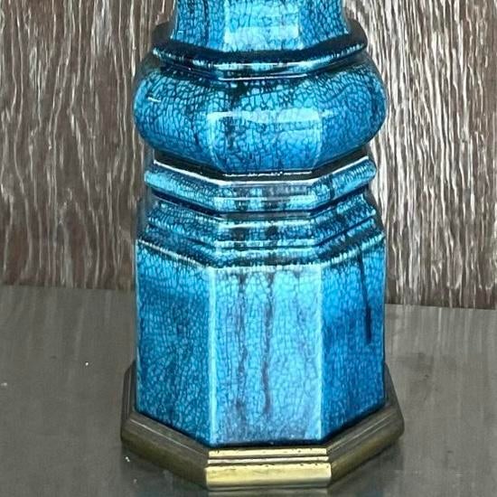 Metal Vintage Stiffel Mid-Century Modern Glazed Ceramic Lamp For Sale - Image 7 of 13