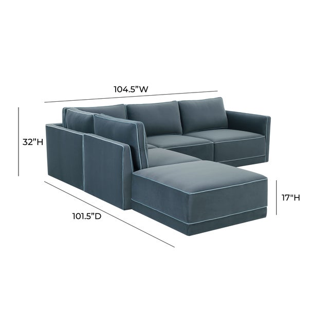 Willow Misty Blue with Pale Blue Piping Modular 5-Piece Performance Velvet LAF Sectional For Sale In Los Angeles - Image 6 of 7