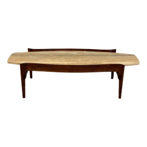 1960s Refinished Walnut and Travertine Coffee Table by Bertha Schaefer