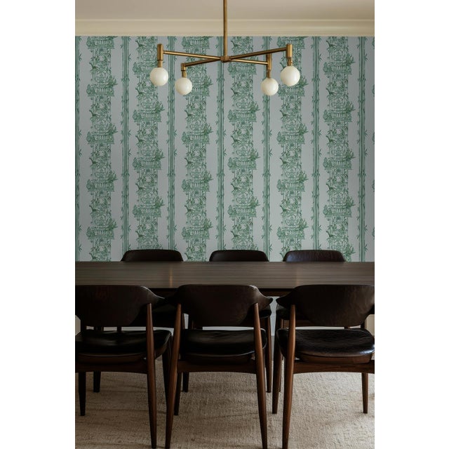 Chinoiserie Shenanigans Toile Grasscloth Wallpaper by House Party | Jade Garden Green | 8 Yards For Sale In Charlotte - Image 6 of 8