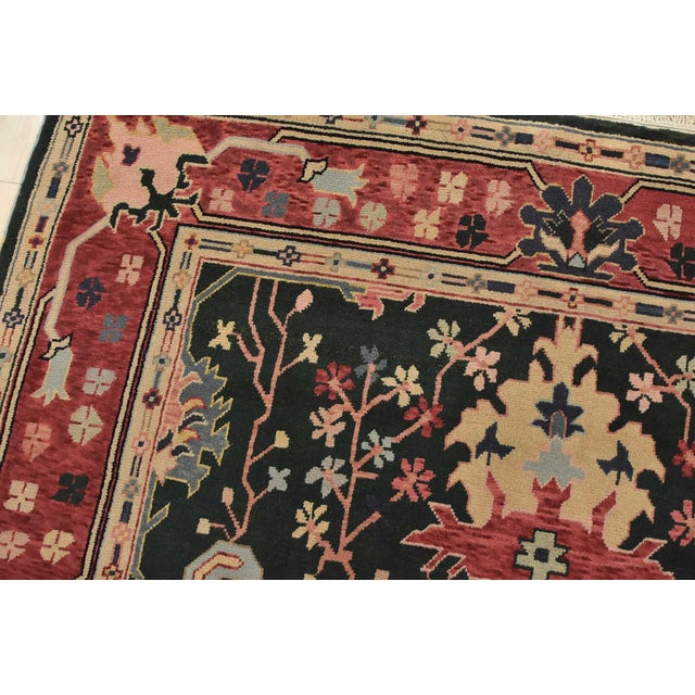 Textile Heriz Rug 6’1” X 8’10” Green Wool Vintage Traditional Hand-Knotted Carpet For Sale - Image 7 of 15