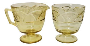 1930s Federal Glass Rosemary Amber Creamer & Open Sugar Set