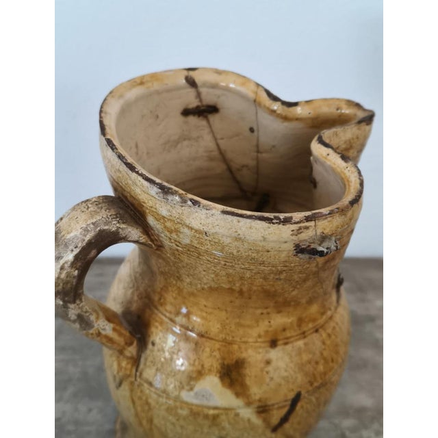 Vintage Italian Rustic Jug in Yellow Glazed Terracotta For Sale - Image 6 of 10