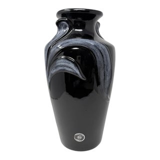 Vintage Harris Potteries Chicago Black & Pewter Art Deco Revival Vase For Sale