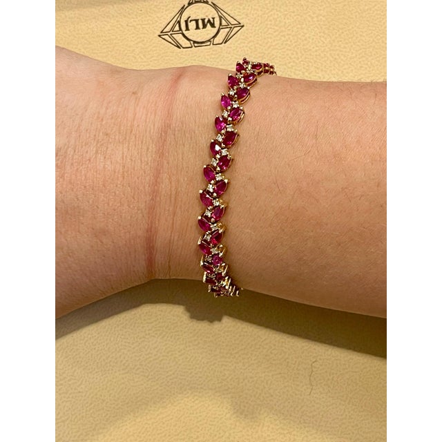 12 Carat Natural Marquise Ruby and Diamond Tennis Bracelet 14 Karat Yellow Gold For Sale - Image 12 of 18
