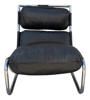 Italian Living Room Chair in Black Leather and Tubular Steel, 1970s