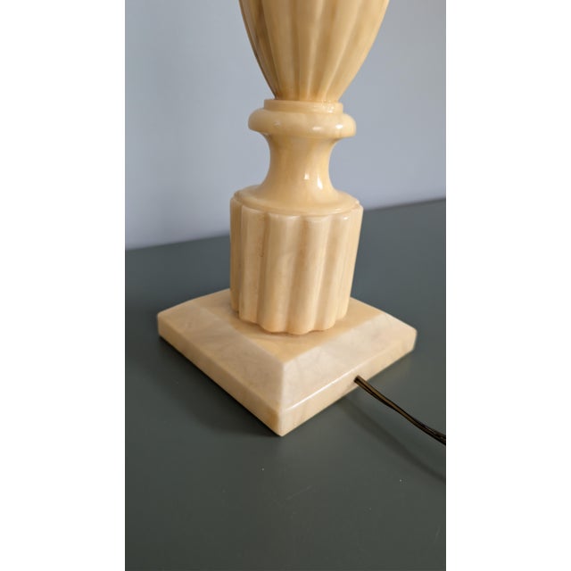 Vintage Alabaster Table Lamps Italian Neoclassical Style With Acanthus Carving - Pair For Sale - Image 9 of 14