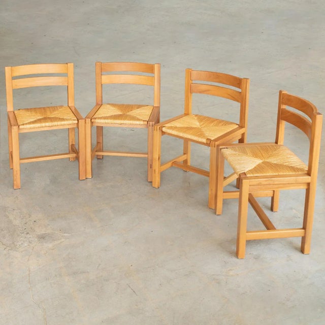 1950s French Wood and Woven Chairs by Maison Regain, Set of 4 For Sale - Image 11 of 11
