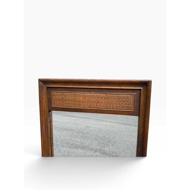 RWAY Pair of Large Mid-Century Modern Walnut and Cane Wall Mirrors by R-Way Furniture For Sale - Image 4 of 13