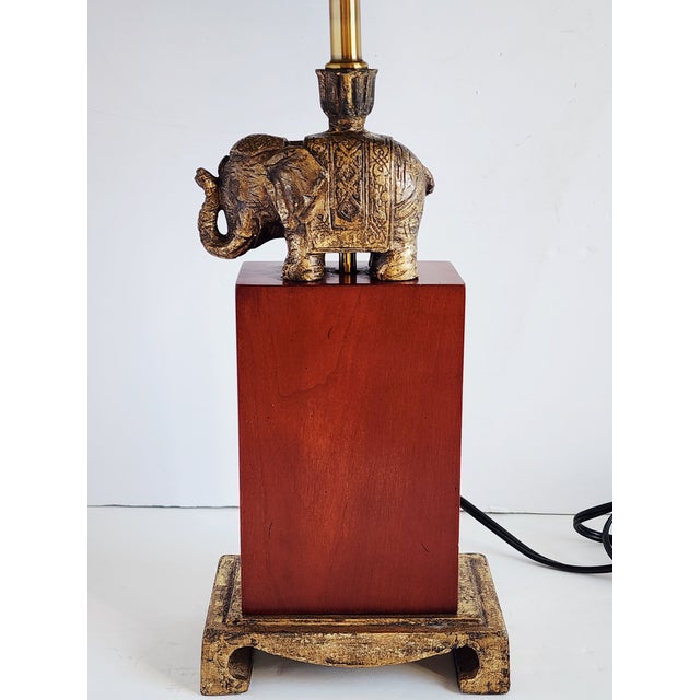 Wood Vintage Bombay Company Elephant Motif Gilded Table Lamp For Sale - Image 7 of 13