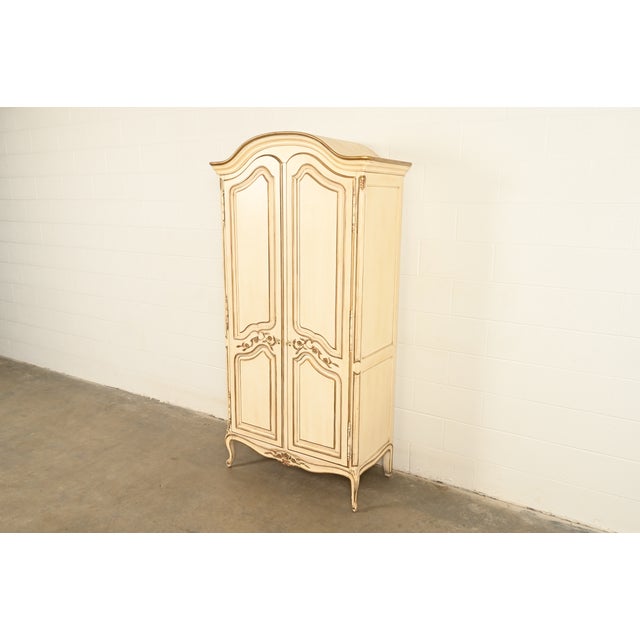 French Provincial Henredon French Provincial Louis XV Cream Lacquered Armoire Dresser or Gentleman's Chest, Circa 1960s For Sale - Image 3 of 15